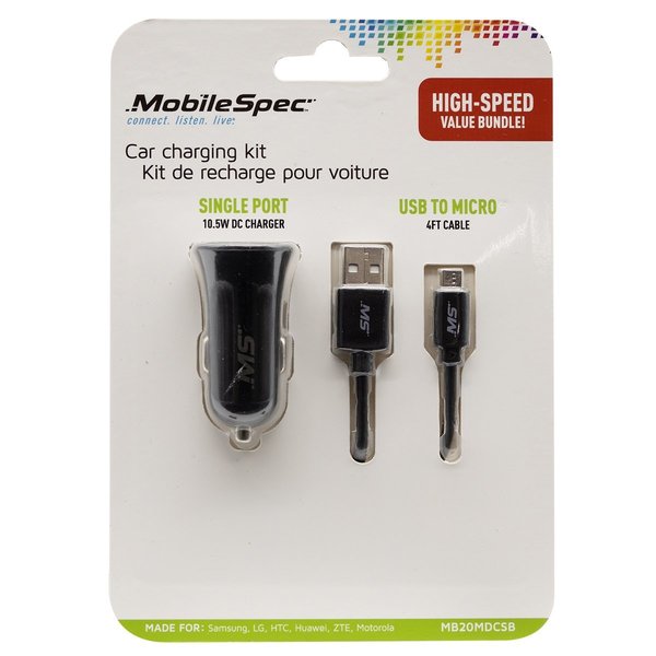 Mobilespec 4ft Micro & 2.1 Amp DC Charger MB20MDCSB